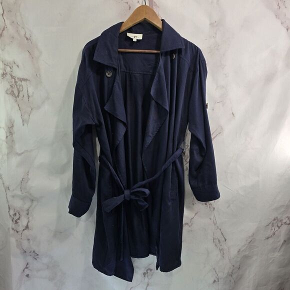 Skies Are Blue Jacket Womens XS Navy Safari Utility Chore Open Front Tencel - Picture 1 of 13